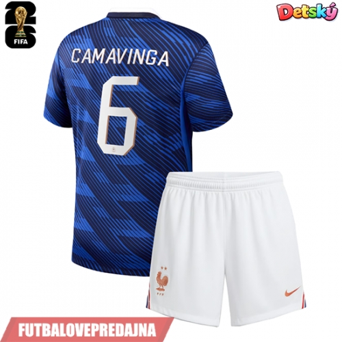 Lacne Dětský Futbalové dres Francúzsko Eduardo Camavinga #6 MS 2026 Krátky Rukáv - Domáci (+ trenírky)